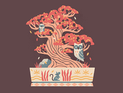 Bonsai #2 artprint bonsai drawing houseplant illustration mouse owls texture tree truegrittexturesupply