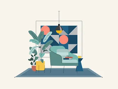 Reading Nook chair decor design home illustration midcentury midcentury modern plants reading