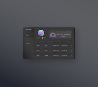 DocuMain (Dark) | Cloud File Management analytics attachment cloud cloud file dark theme figma file management file manager file sharing file storage file types file upload file uploader files product design relaxed ui uiux