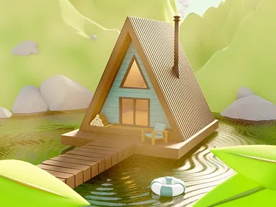 Summer Cabin Hideaway 3d blender cabin camping lake summer