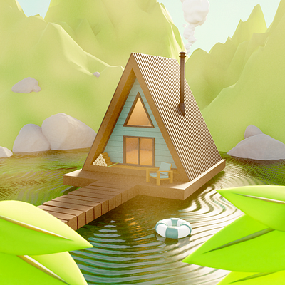 Summer Cabin Hideaway 3d blender cabin camping lake summer