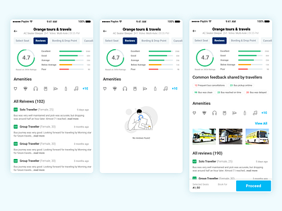 Bus Booking Reviews Ratings app booking booking app bus app bus booking design icon mobile mobile app mobile ui paytm ratings reviews search results travel travel app trip planner