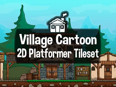 Village Cartoon 2D Game Tileset 2d cartoon game assets gamedev indie game platformer tileset village