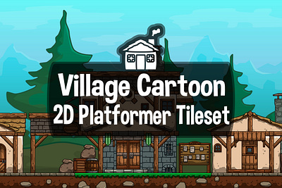 Village Cartoon 2D Game Tileset 2d cartoon game assets gamedev indie game platformer tileset village