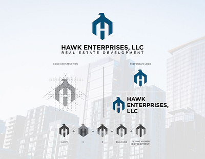 Hawk Enterprises adobe animal branding design elegant hawk illustrator logo logodesign monogram realestate realestatelogo vector