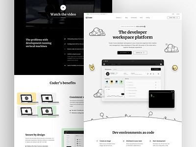 Coder – Home branding computer design developer emoji engineering home page landing page typography ui ux