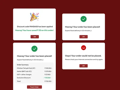 Flash Message cards dailyui dailyuichallenge figma flash message swiggy uidesign zomato