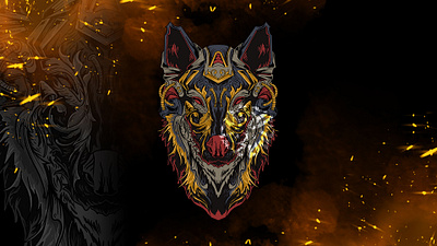 Wild Cyborg Wolf black cyborg dog gold head illustration mecha merchandise robot tshirt vector wolf