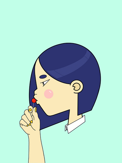 Girl & Lollipop blue candy cute girl illustration lollipop primary colors red teal yellow