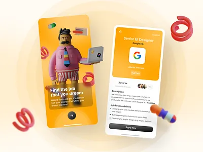 Job Finder - Mobile App 3d 3d art 3d ui clean dreams find job finder google inspiration job job application jobs orange search job ui ui design ui ux uiux ux ux design