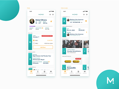 Mend App: Profile app branding design logo medical medtech onboarding product design ui ux