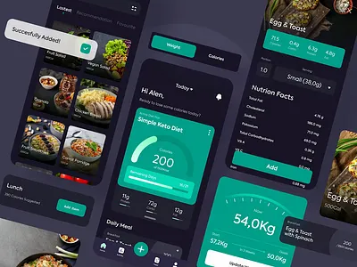 Diet App Interactions app chart design diet fitness flat food lifestyle nature screen training ui