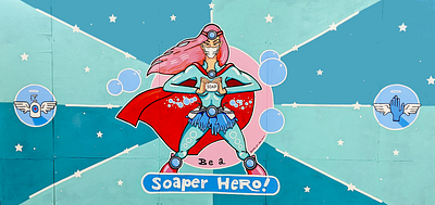 "Soaper Hero" Brisbane Street Art Festival 2020 Mural bsaf 2020 bsaf 2020 mural mural artist muralist public art streetart