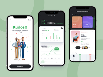 Team management app 3d app design calendar celebration clean dark dashboard graph green growth ios management minimal mobile app moden product design stats ui uiux white