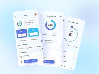 Transfer File Application | Exploration app clean design clean ui cloud app cloud storage design design app file explorer file manager file sharing file transfer glassmorphism illustration mobile app mobile ui sharing app soft ui uiux ux