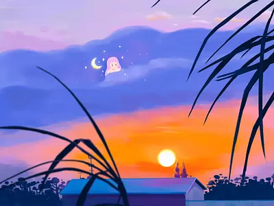 sunset illustration landscape original scenery
