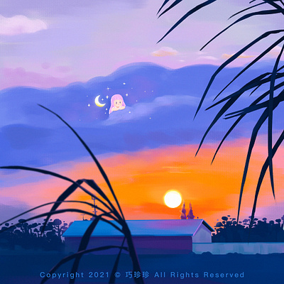 sunset illustration landscape original scenery