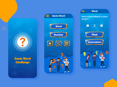 Genie Word Challenge Mobile Game App app app design branding game app game design logo mobile app mobile ui screen design ui uidesign ux vector