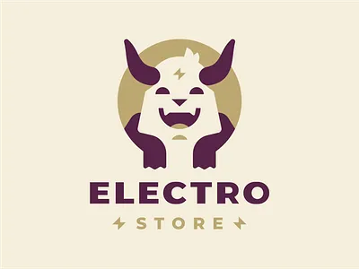 Electro store animal branding cartoon character current cute electricity flat horns lightning monster sign
