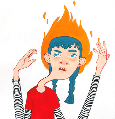 Fire head characterdesign dibujo fire fuego gouache illustration ilustracion painting pintura traditional art