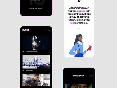Myriad mobile designs creation horizontal scroll mobile reponsive stories ui vertical scroll video production
