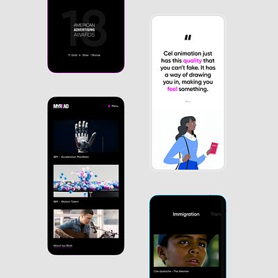 Myriad mobile designs creation horizontal scroll mobile reponsive stories ui vertical scroll video production