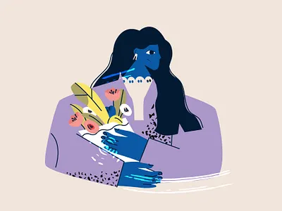 Happy beautiful woman with flowers 8march adobe illustrator cartoon character design flat flower illustration line art vector woman woman illustration