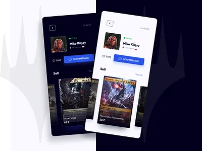 Concept for the sale and exchange of Magic The Gathering cards app appdesign appui buy online cards clean creativity dailyui ecommerce magic the gathering minimal ui uiconcept uxdesign