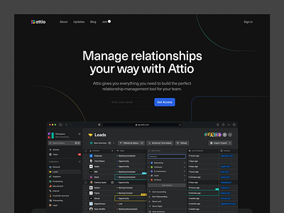 Homepage Hero collaboration crm dark dark mode hero image homepage marketing site relationship saas ui website website design