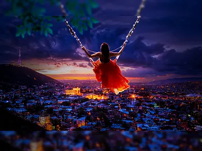 Night Swing brand design branding design design art girl illustration illustration matte painting mattepainting night photomanipulation photoshop town ui