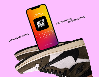 CACTUS STORE promo shot airforce application branding cactusjack design ecommerce hiphop mobile mobileapp music nike pink retail shop store travisscott ui ux web