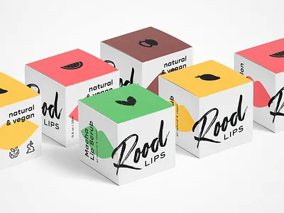 Rood Lips Box Design box brush lettering colorful dieline fruits lipcare natural organic packaging design recyclable skincare sustainable vegan