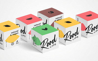 Rood Lips Box Design box brush lettering colorful dieline fruits lipcare natural organic packaging design recyclable skincare sustainable vegan