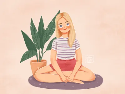 cute girl illustration blond blonde character character design design digital art female girl girl character illustration logo woman yoga young