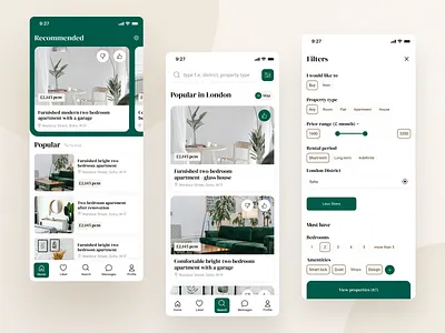 Real estate app app debutshot design elegant green minimal realestate ux