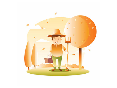 farmer in the barn barn design farm farmer farmers farming flat harvest harvest moon illustration landscape layout microstock stock vector village