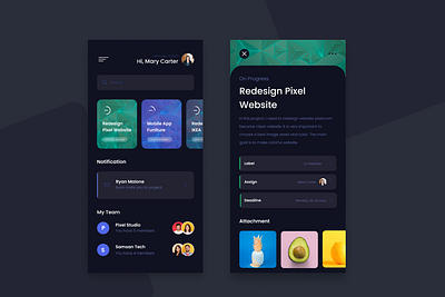 Team App - Mode Dark app ui ux