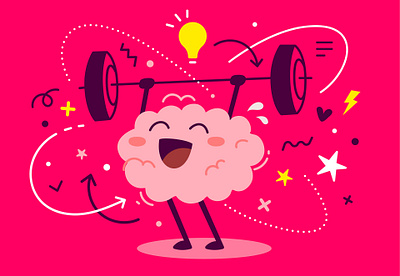 Pink brain character brain character character design design happy idea illustration vector