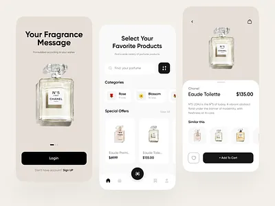 Parfume Apps Exploration π card cart details mobile mobile app mobile app design mobile apps mobile design mobile ui navbar online shop online store parfume product product design products shop splash screen ui design ux design