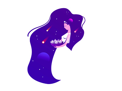 Star girl 2d character cosmic design flat illustration space vector