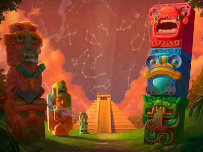 Totem Towers 2d art 2d character character design characters environment design game art illustration slot game slot game art slots