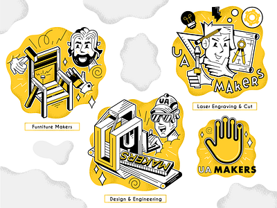 "UA Makers" Sticker Set adobe illustrator branding character design engineering icon set illustration sticker sticker pack uamakers vector