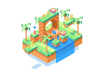 Isometric Sonic colorful illustration island isometric retro sega sonic sonic the hedgehog top down video game