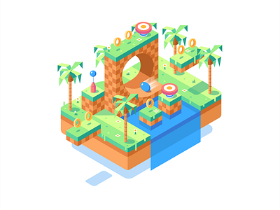 Isometric Sonic colorful illustration island isometric retro sega sonic sonic the hedgehog top down video game