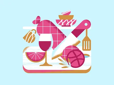 Dribbble Invites brush dribbble dribbble invite geometric illustration kitchen kitchenware knive vector wine