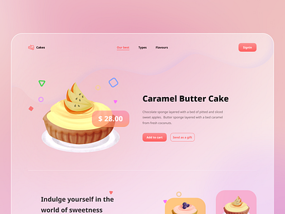 Cake shop - Online food website 2d 3d cake cake shop cakery crazydes2021 cupcakes food and drink foodorder foodweb foodwebsite glassmorphism illustration modern onlinefood website