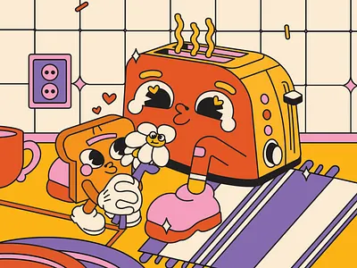 toaster in love character character design characters design flat illustraion stilllife team