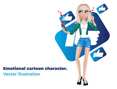 Blonde taking a selfie for a social network. girl illustration people smartphone social network