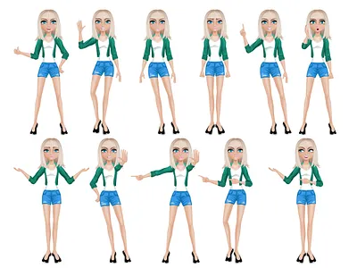 Girl character with different poses. character emotions girl illustration people poses vector woman young