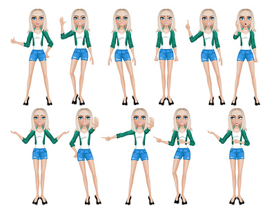 Girl character with different poses. character emotions girl illustration people poses vector woman young